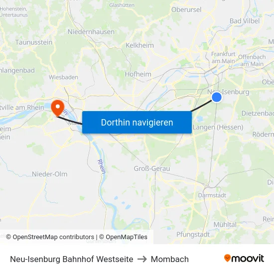 Neu-Isenburg Bahnhof Westseite to Mombach map