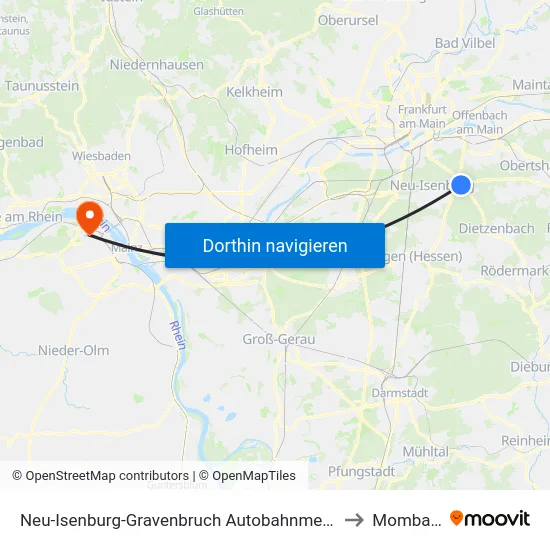 Neu-Isenburg-Gravenbruch Autobahnmeisterei to Mombach map