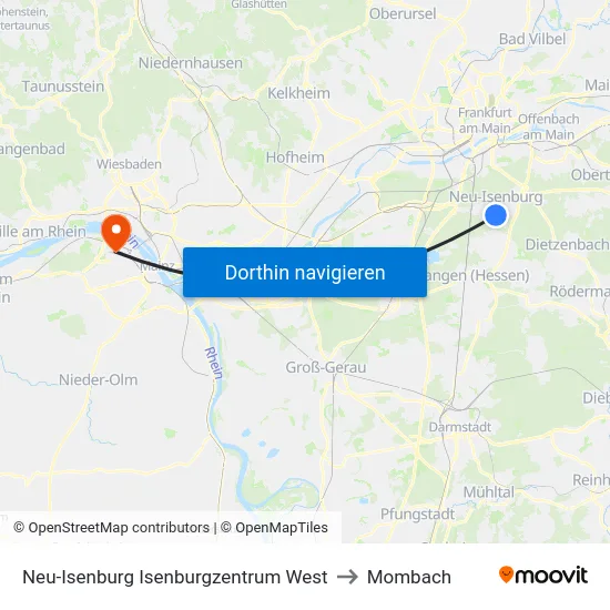Neu-Isenburg Isenburgzentrum West to Mombach map
