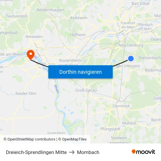 Dreieich-Sprendlingen Mitte to Mombach map