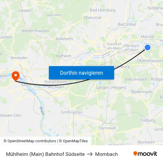 Mühlheim (Main) Bahnhof Südseite to Mombach map