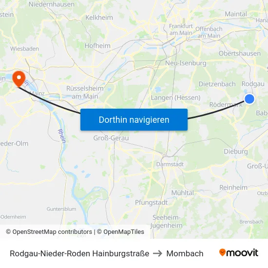 Rodgau-Nieder-Roden Hainburgstraße to Mombach map
