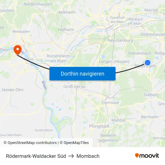 Rödermark-Waldacker Süd to Mombach map