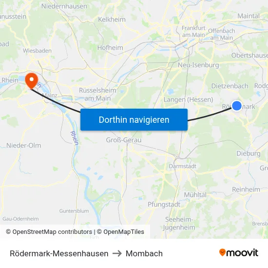 Rödermark-Messenhausen to Mombach map