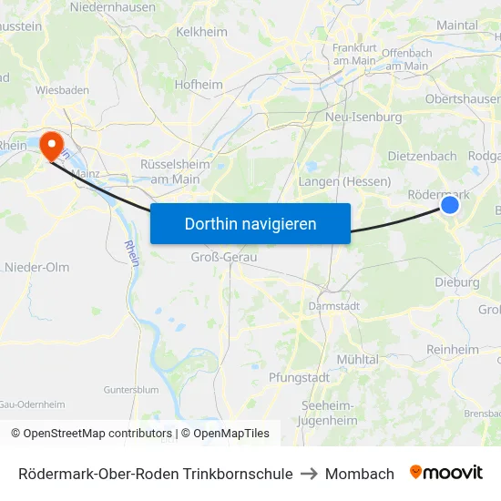 Rödermark-Ober-Roden Trinkbornschule to Mombach map