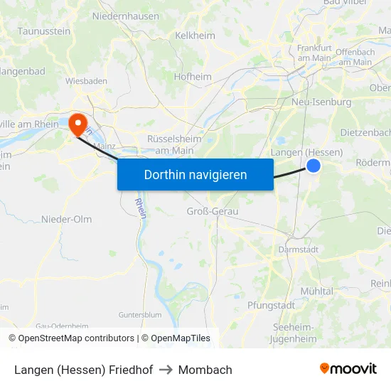 Langen (Hessen) Friedhof to Mombach map