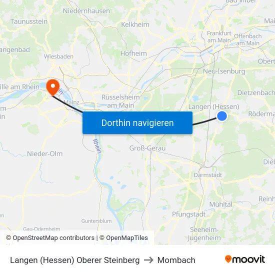 Langen (Hessen) Oberer Steinberg to Mombach map