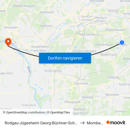 Rodgau-Jügesheim Georg-Büchner-Schule to Mombach map