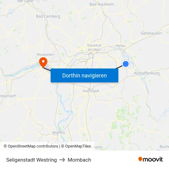 Seligenstadt Westring to Mombach map
