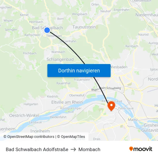 Bad Schwalbach Adolfstraße to Mombach map