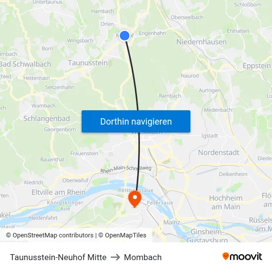 Taunusstein-Neuhof Mitte to Mombach map