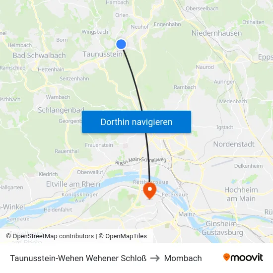 Taunusstein-Wehen Wehener Schloß to Mombach map