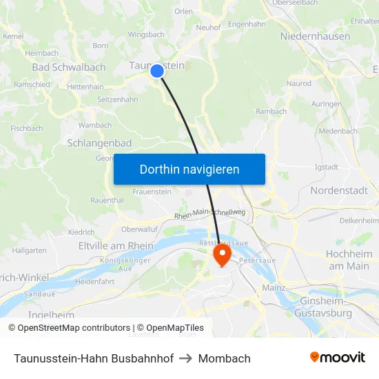 Taunusstein-Hahn Busbahnhof to Mombach map