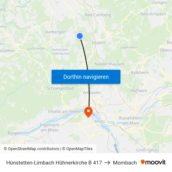 Hünstetten-Limbach Hühnerkirche B 417 to Mombach map