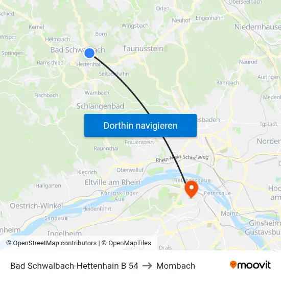 Bad Schwalbach-Hettenhain B 54 to Mombach map