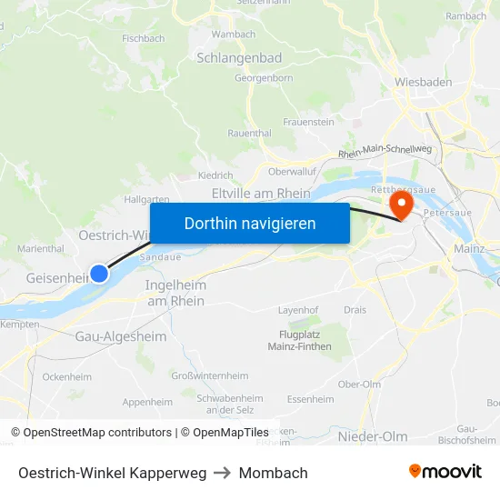 Oestrich-Winkel Kapperweg to Mombach map