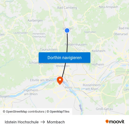 Idstein Hochschule to Mombach map