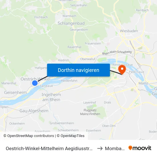 Oestrich-Winkel-Mittelheim Aegidiusstraße to Mombach map