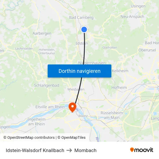 Idstein-Walsdorf Knallbach to Mombach map