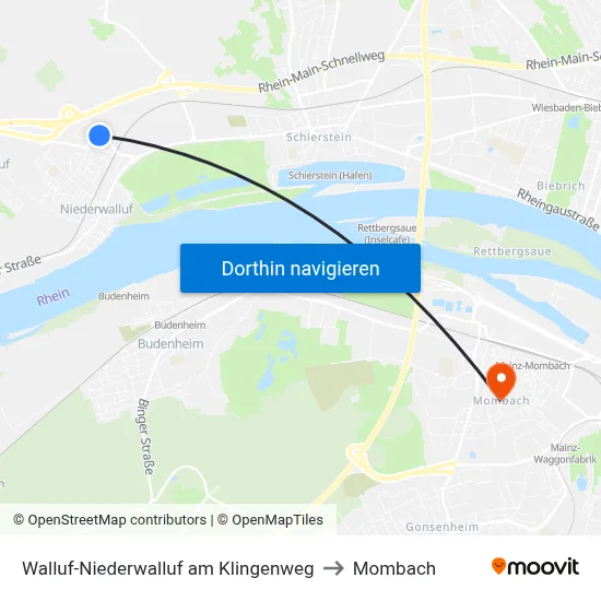 Walluf-Niederwalluf am Klingenweg to Mombach map