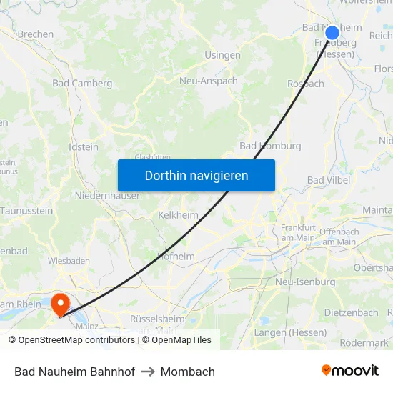 Bad Nauheim Bahnhof to Mombach map