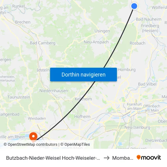 Butzbach-Nieder-Weisel Hoch-Weiseler-Weg to Mombach map