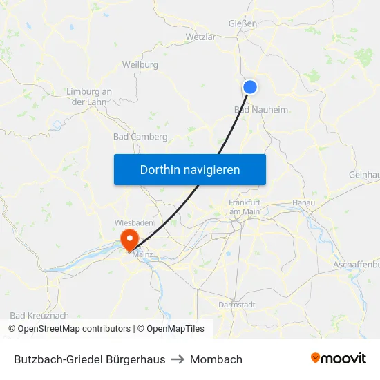 Butzbach-Griedel Bürgerhaus to Mombach map
