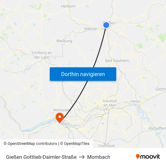 Gießen Gottlieb-Daimler-Straße to Mombach map