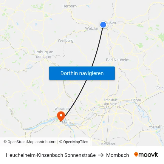Heuchelheim-Kinzenbach Sonnenstraße to Mombach map