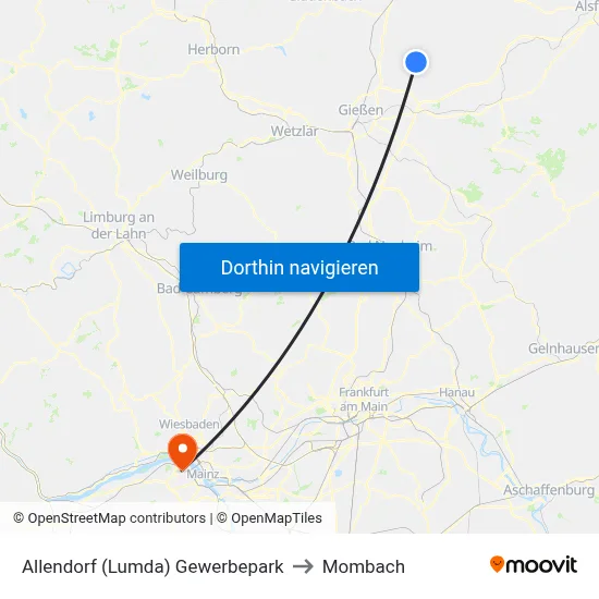 Allendorf (Lumda) Gewerbepark to Mombach map