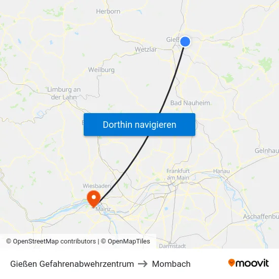 Gießen Gefahrenabwehrzentrum to Mombach map