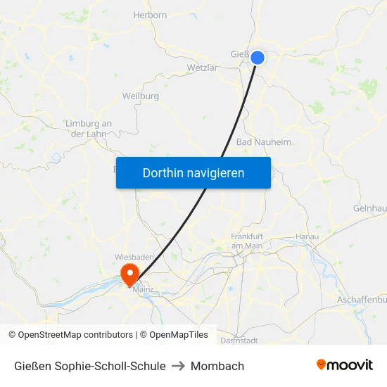 Gießen Sophie-Scholl-Schule to Mombach map