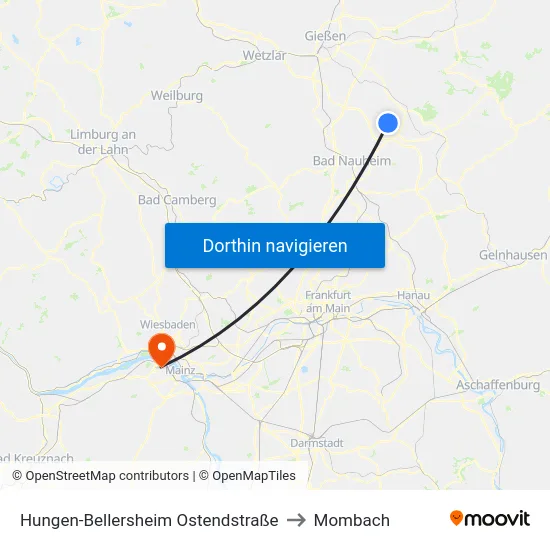 Hungen-Bellersheim Ostendstraße to Mombach map