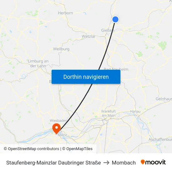 Staufenberg-Mainzlar Daubringer Straße to Mombach map