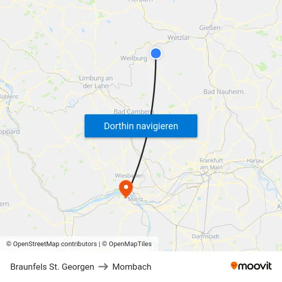 Braunfels St. Georgen to Mombach map