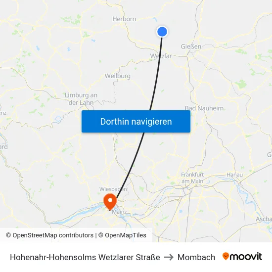 Hohenahr-Hohensolms Wetzlarer Straße to Mombach map
