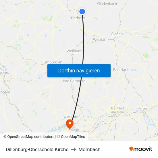 Dillenburg-Oberscheld Kirche to Mombach map