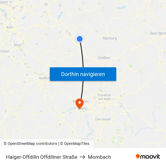 Haiger-Offdilln Offdillner Straße to Mombach map