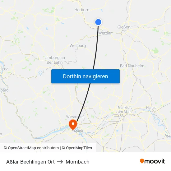 Aßlar-Bechlingen Ort to Mombach map