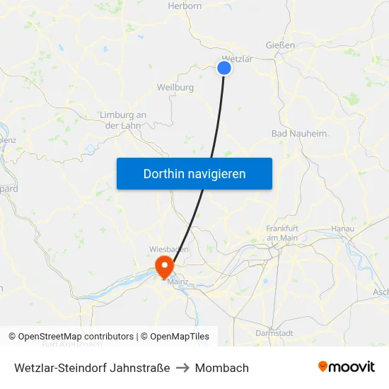 Wetzlar-Steindorf Jahnstraße to Mombach map
