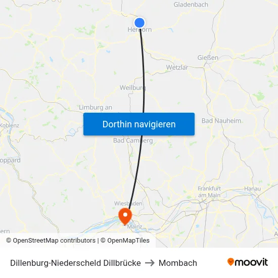 Dillenburg-Niederscheld Dillbrücke to Mombach map