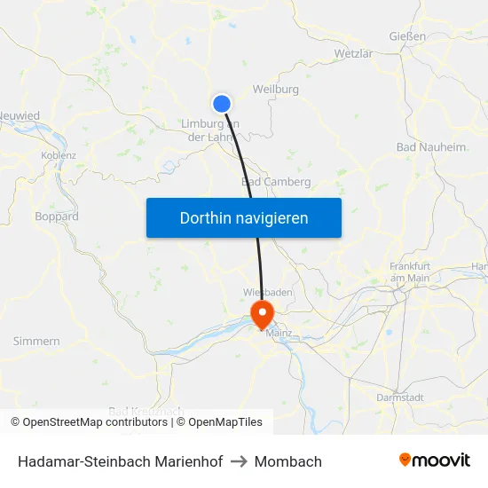 Hadamar-Steinbach Marienhof to Mombach map