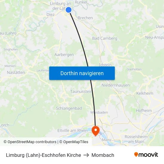 Limburg (Lahn)-Eschhofen Kirche to Mombach map