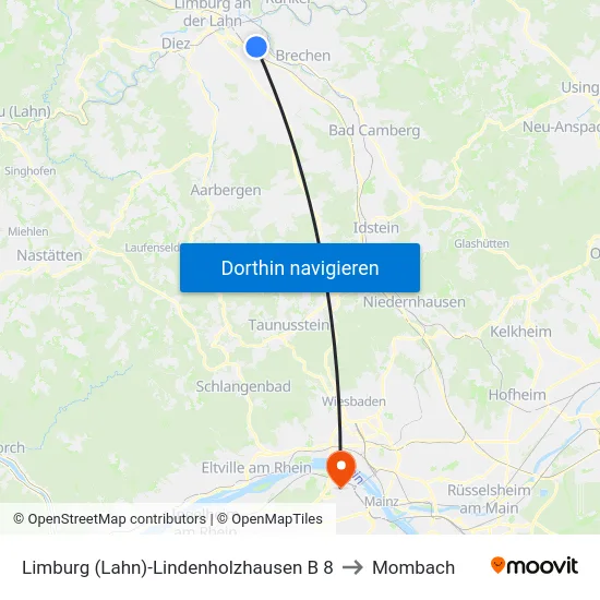 Limburg (Lahn)-Lindenholzhausen B 8 to Mombach map