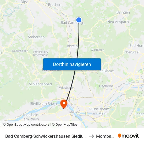 Bad Camberg-Schwickershausen Siedlung to Mombach map