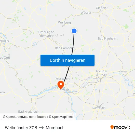 Weilmünster ZOB to Mombach map
