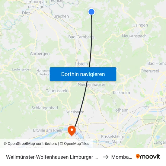 Weilmünster-Wolfenhausen Limburger Weg to Mombach map