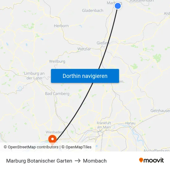Marburg Botanischer Garten to Mombach map