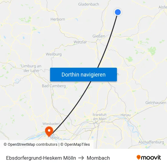 Ebsdorfergrund-Heskem Mölln to Mombach map