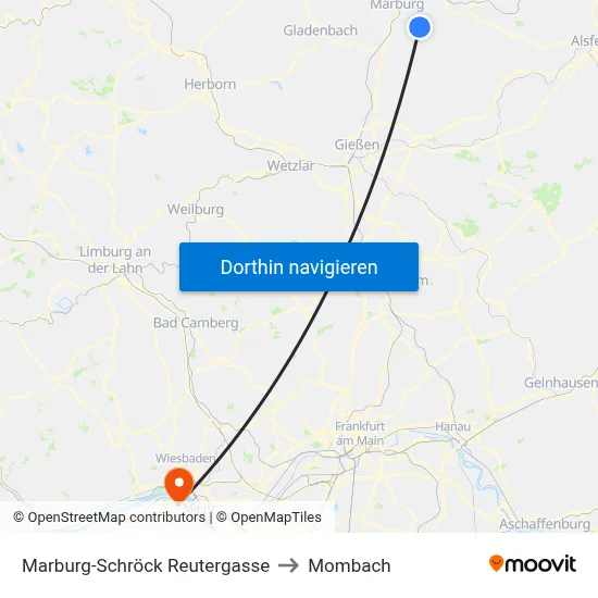 Marburg-Schröck Reutergasse to Mombach map